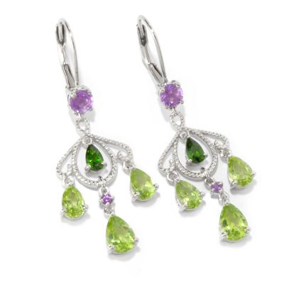SS/18KV EAR PERIDOT, CHROME DIOPSIDE, & AMETHYST