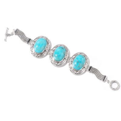 SS TURQUOISE OXIDIZED TOGGLE BRACELET