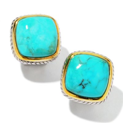 103-955 - Gem Insider Sterling Silver Turquoise Cushion Cut Earrings