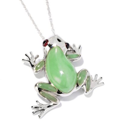 SS FROG PEND WITH INLAY GREEN JADE