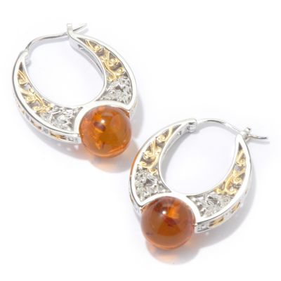 107-279 - Gems en Vogue II Baltic Amber Bead w/ White Sapphire Hoop Earrings