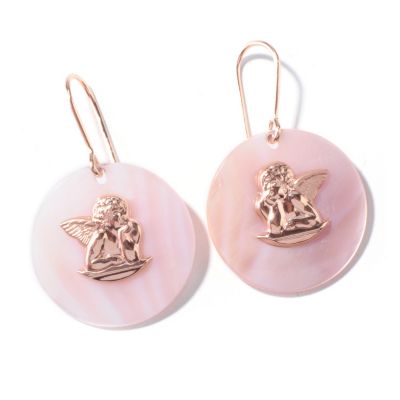 109-195 - 14K Polished Mother of Pearl w/ Angel Overlay Earrings