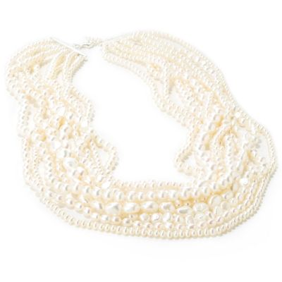 SS 10 ROW MULTI LENGTH AND SHAPE CULTURED FRESH WATER PEARL NECKLACE