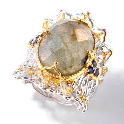 112-689 - Gems en Vogue II Russian Labradorite w/ Blue Sapphire Ring 