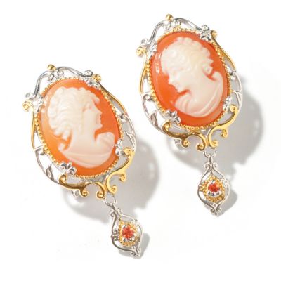 112-759 - Gems en Vogue II Italian Hand- Carved Shell Cameo Earrings w/ Omega Backs