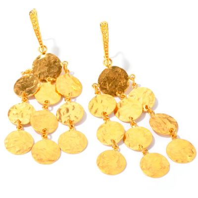 BRONZE/18KGP EAR HAMMERED DISC CHANDELIER STYLE DANGLE