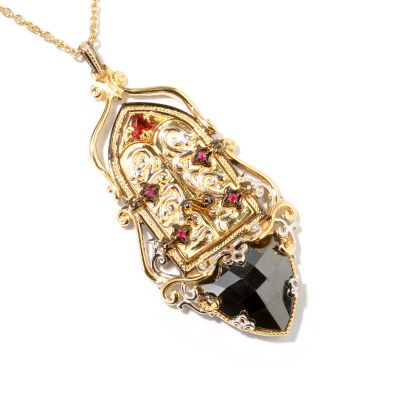 112-939 - Gems en Vogue II Trillion Cut Hematite & Multi Gemstone Locket Pendant w/Chain