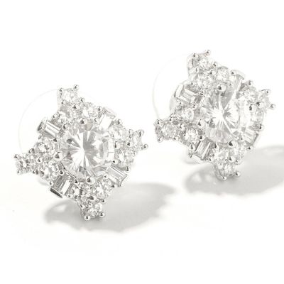 SB SS/PLAT SIMUALTED DIAMOND CLUSTER EARRINGS