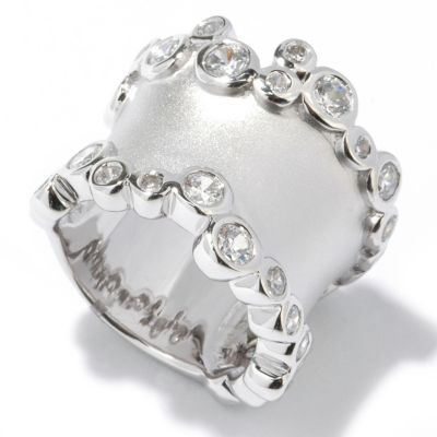 B SS/PLAT BRUSHED FINISH BUBBLE EGDE SIMULATED DIAMOND RING