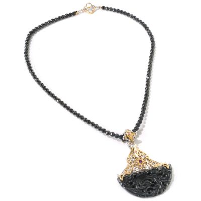 SS/PALL/18KV NECK CARVED HEMATITE W/ FACETED BEAD STRAND & GEM ACCENTS