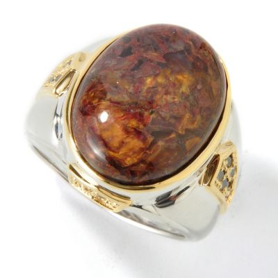 SS/PALL/18KGP RING MEN'S PETERSITE W/ BLK DIA