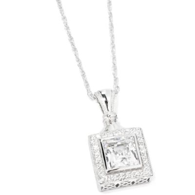 SS/PLAT SQUARE TYCOON CUT PENDANT W/ 18" CHAIN
