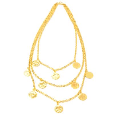 BRONZE/18KGP NECK HAMMERED DISC CHARM CASCADING - 18"