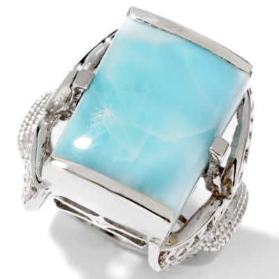 114-557 - Gem Insider Sterling Silver 16x12mm Rectangle Shaped Larimar Ring
