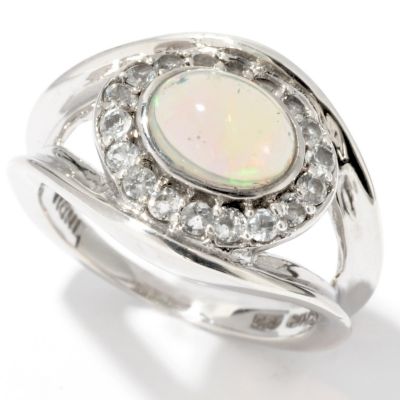 114-558 - Gem Insider Sterling Silver 8x6mm Ethiopian Opal & White Topaz Ring