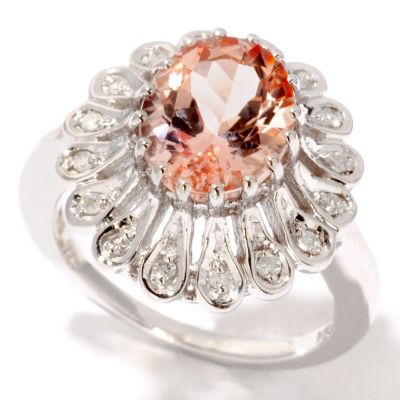 114-563 - Gem Insider Sterling Silver 2.13ctw Oval Morganite & Diamond Ring