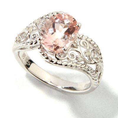 114-611 - Gem Insider Sterling Silver 1.29ctw Oval Morganite & Diamond Ring