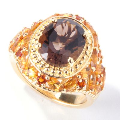 SS/18KV RING SMOKY QTZ, MADEIRA CITRINE, & CITRINE