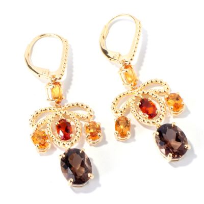 SS/18KV EAR SMOKY QTZ, MADEIRA CITRINE, & CITRINE
