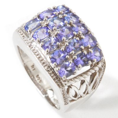 SS/P RING 3-ROW TANZANITE BAND
