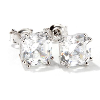 BLTA SS/PLAT ASSCHER CUT STUD EARRINGS