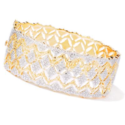 SS/18KYGP BRAC DIAMOND ACCENT HINGED BANGLE - 7.25"