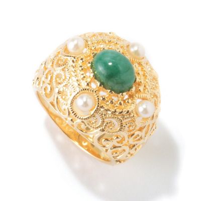 SS/18KYGP RING OPAQUE GEM W/ WHT CULTURED PEARL