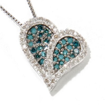 SS BLUE & WHITE DIAMOND HEART PENDANT W/CHAIN .50CTW
