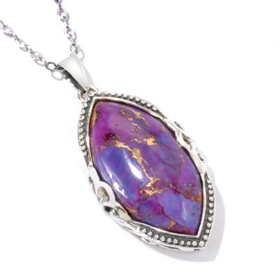 115-353 - Gem Insider Sterling Silver 15x30mm Purple Mohave Turquoise Pendant w/Chain