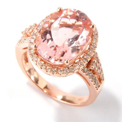115-500 - Gem Treasures 14K Rose Gold 6.46ctw Oval Morganite & Diamond Halo Ring