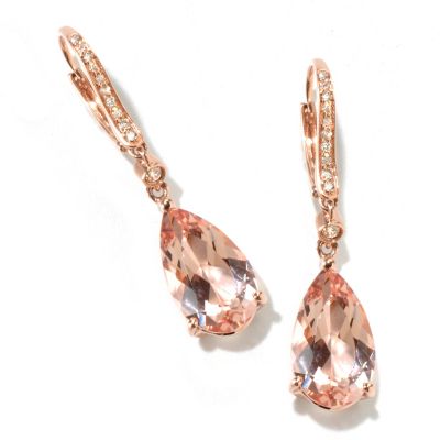 GT 14K RG TEARDROP MORGANITE AND DIAMOND EARRINGS