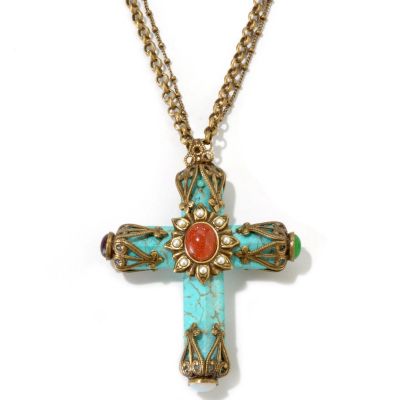 LIGHT BLUE CROSS W/ DOUBLE CHAIN