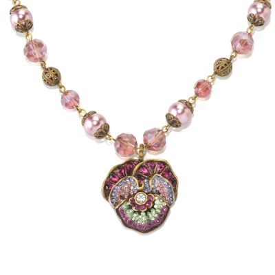 115-864 - Sweet Romance&trade; 1930's Inspired Purple Pansey 16'' Necklace w/ 4'' Extender