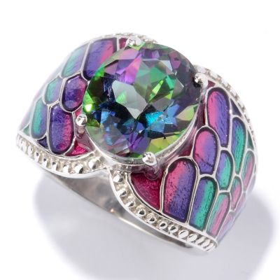 SS/P RING EXOTIC GEMSTONE W/ GRADATED ENAMEL