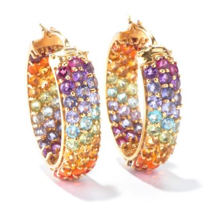 116-035 - NYC II Exotic Rainbow Multi Gemstone 1'' Inside-Out Hoop Earrings