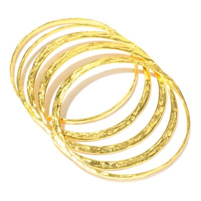 BRONZE/18KGP BRAC HAMMERED MULTI-SHAPE SLIP-ON BANGLES - SET OF 5