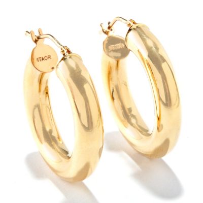 116-244 - Viale18K&reg; Italian Gold Polished Hinged Snap Back Hoop Earrings
