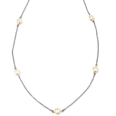 BELARGO SS/TWO-TONE 18" BEZEL SET STATION NECKLACE