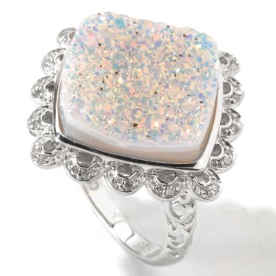 GI SS SQUARE OPAL DRUSY RING WITH DIAMONDS