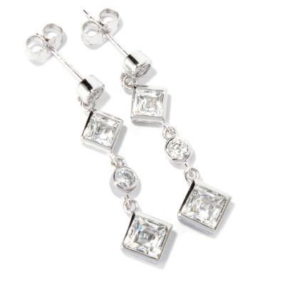 TYCOON SS/PLAT BEZEL SET SQUARE AND ROUND CUT DANGLE EARRINGS