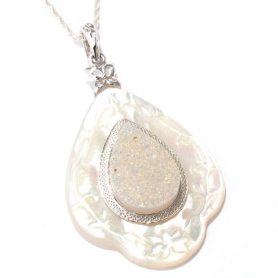 116-555 - Gem Insider Sterling Silver Mother-of-Pearl & Tear Drop Drusy Pendant w/Chain