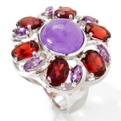 116-691 - Gem Insider Sterling Silver 10mm Purple Jade, Garnet & Amethyst Ring