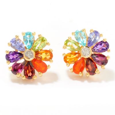 116-694 - NYC II 2.81ctw Multi-Gemstone Rainbow Flower Stud Earrings
