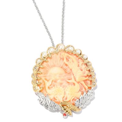 116-848 - Gems en Vogue II Hand-Carved Cameo & Cultured Pearl Enhancer Pendant w/ Chain 