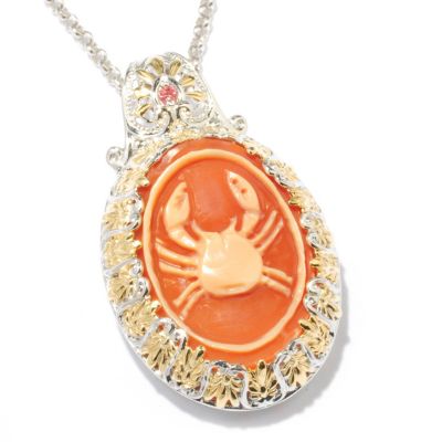 116-855 - Gems en Vogue II Italian Carved Zodiac Cameo & Orange Sapphire Pendant