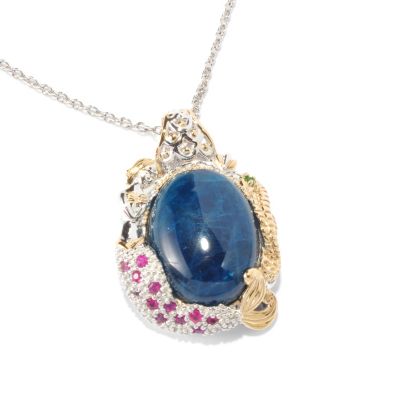 SS/PALL/18KGP PEND OPAQUE APATITE & MULTI-GEMSTONE MERMAID W/ 18" CHAIN