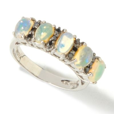 SS 5 STONE ETHIOPIAN OPAL AND BLACK DIAMOND RING