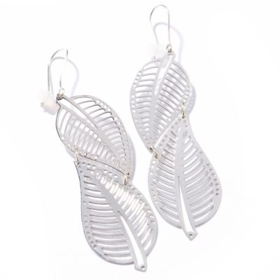 SS POLISHED LEAVES DANGLE EARRINGS