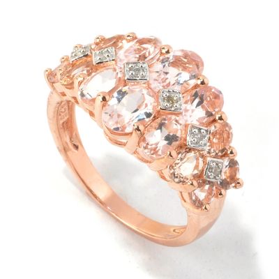 SS/18K ROSE VERMEIL RING MORGANITE & DIAMOND