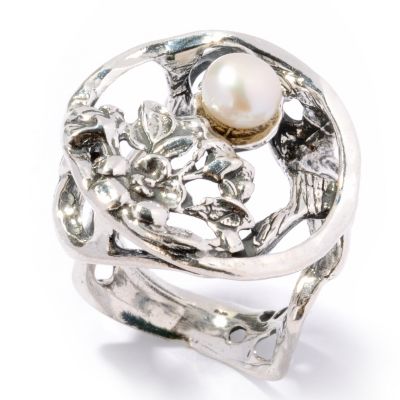 117-161 - Israeli Artisan Sterling Silver 6mm Freshwater Cultured Pearl Ring